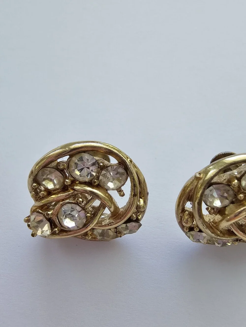 Vintage Coro Gold-Tone Rhinestone Swirl Clip-On Earrings